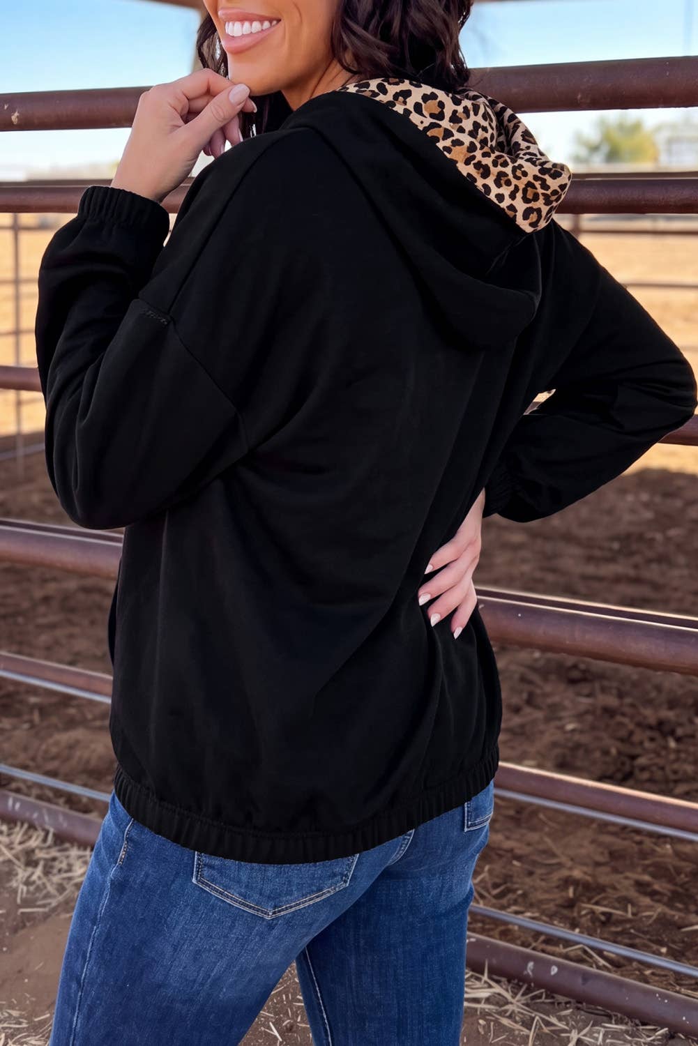 Leopard Contrast Drawstring Hoodie