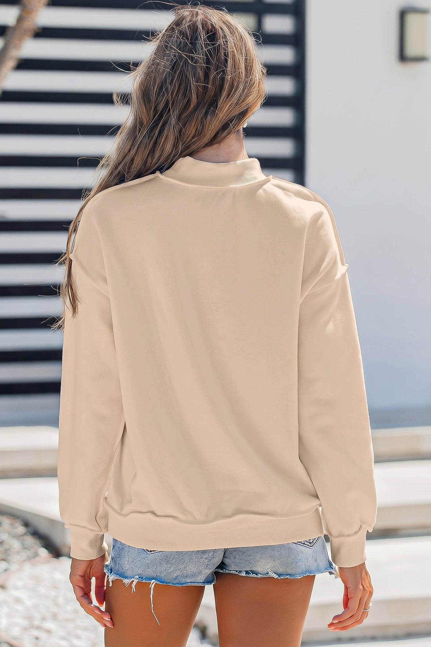 Oversize Drop Shoulder Reversible Mock Neck Sweatshirt S-4X