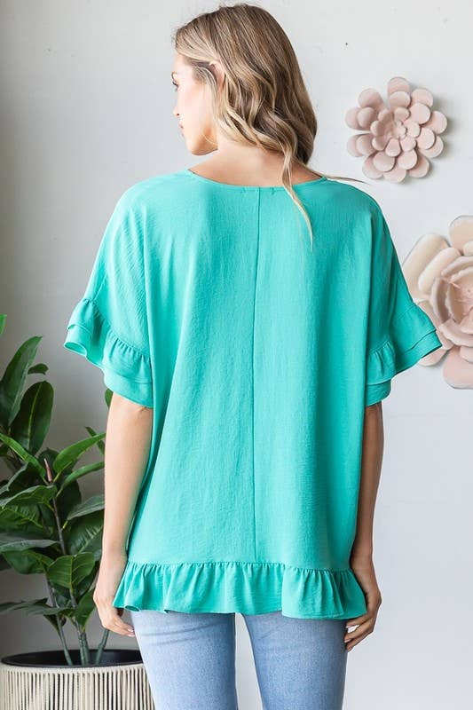 Ruffle sleeve airflow top