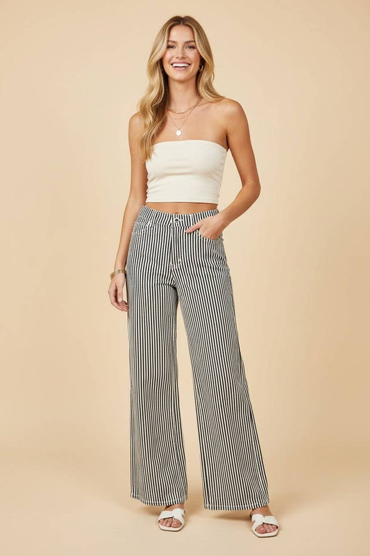 High-Rise Wide-Leg Railroad Stripe Pants