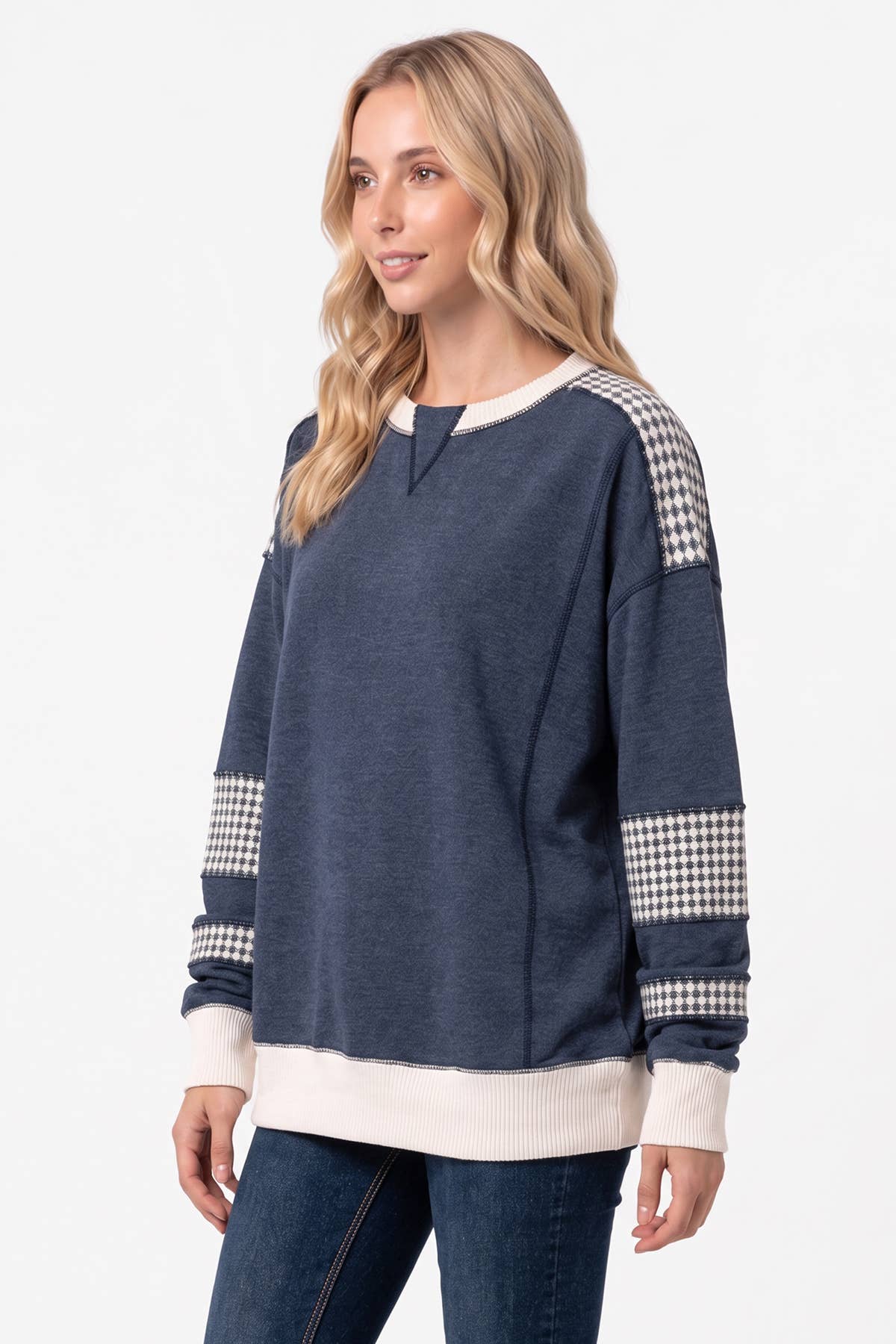 Color Block Houndstooth Sweatshirt