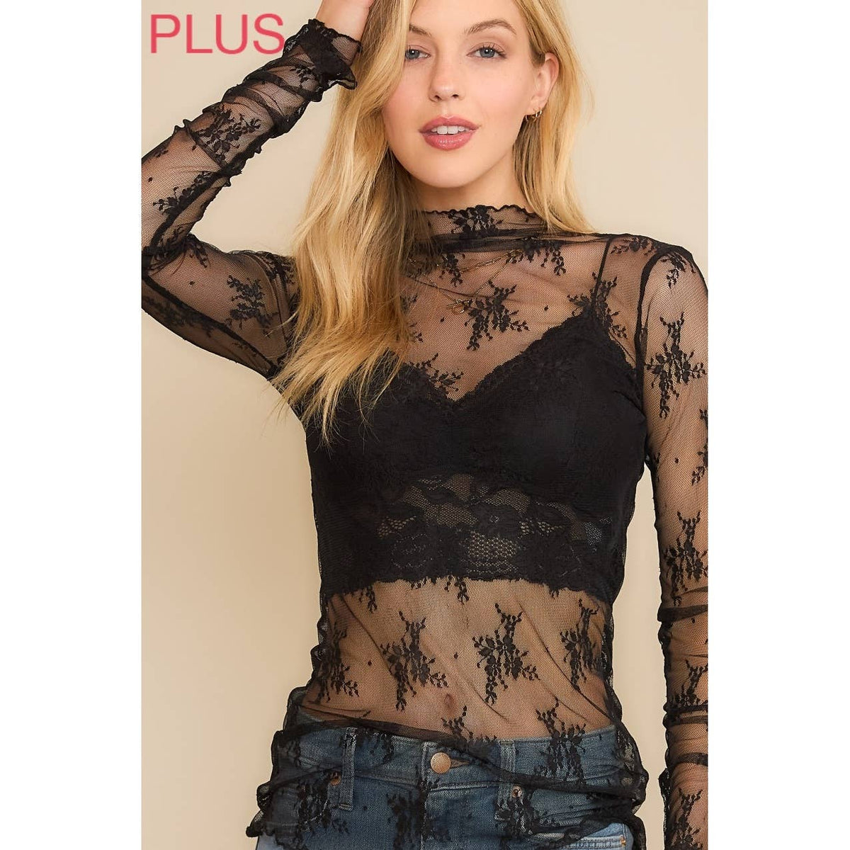 Plus mesh lace top