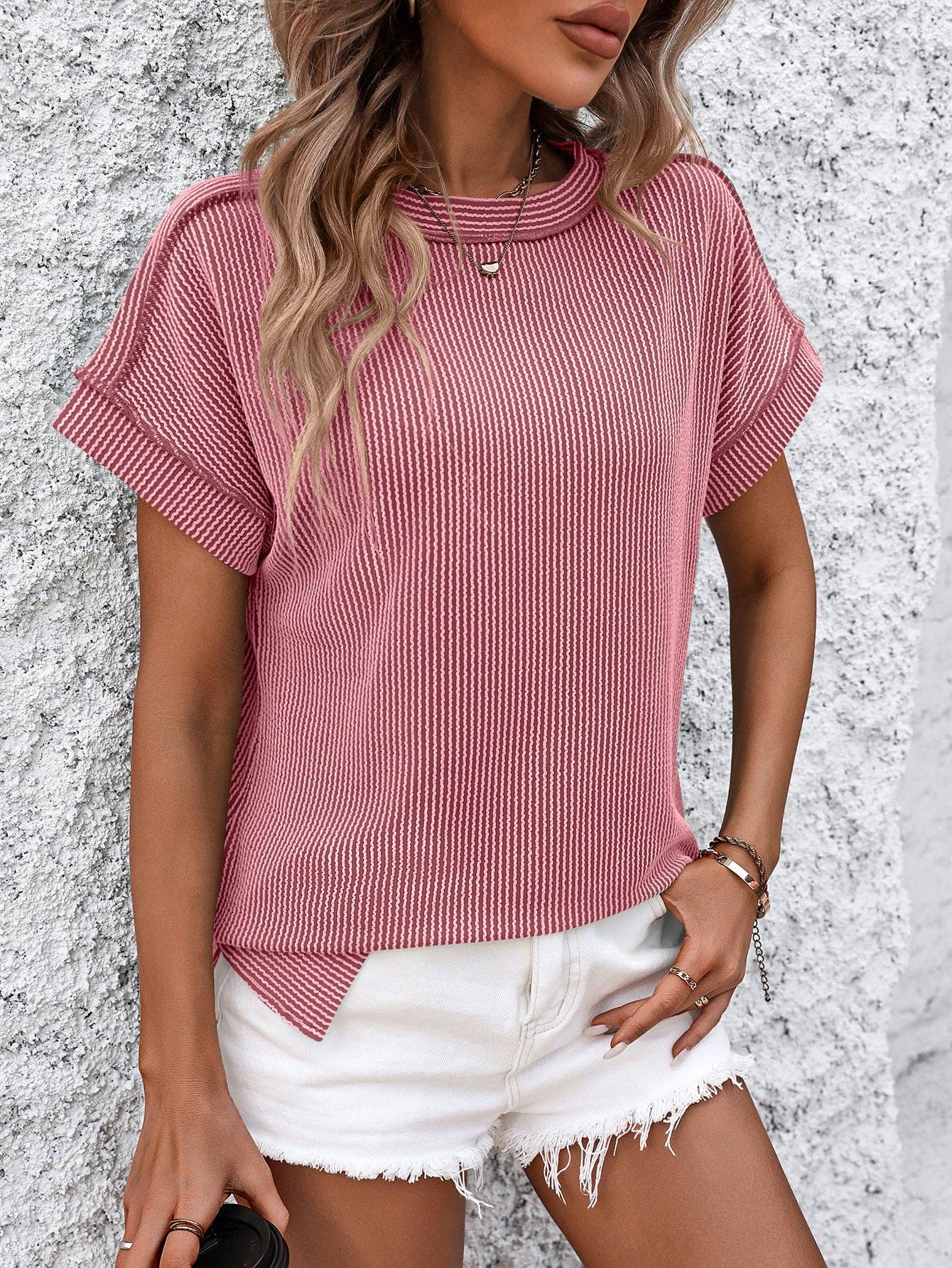 Pink ribbed tee