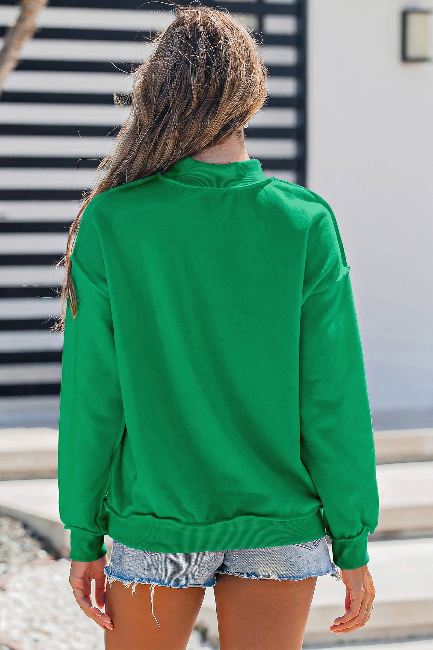 Oversize Drop Shoulder Reversible Mock Neck Sweatshirt S-4X