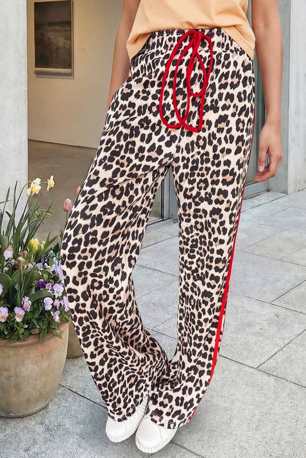 Side Stripe Leopard Wide leg Trousers