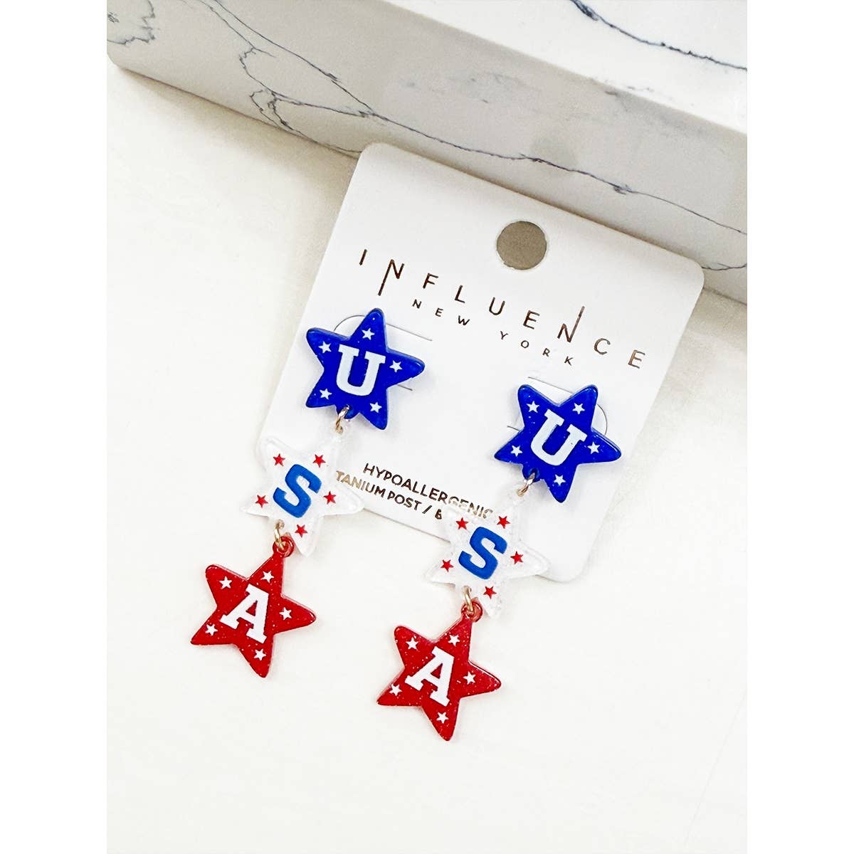 Star Shaped USA Letter Earrings
