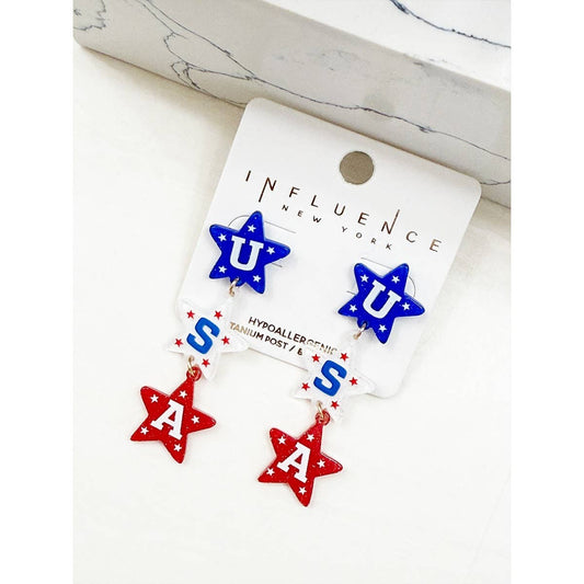 Star Shaped USA Letter Earrings