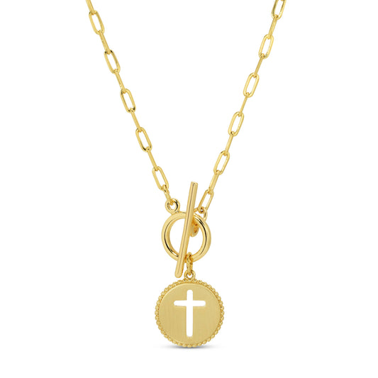 Cross Paperclip Toggle Necklace