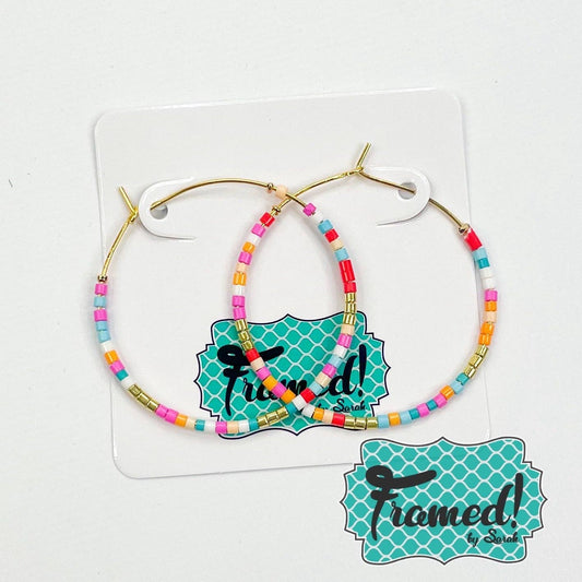 Multi-Colored Beaded Hoop Earrings