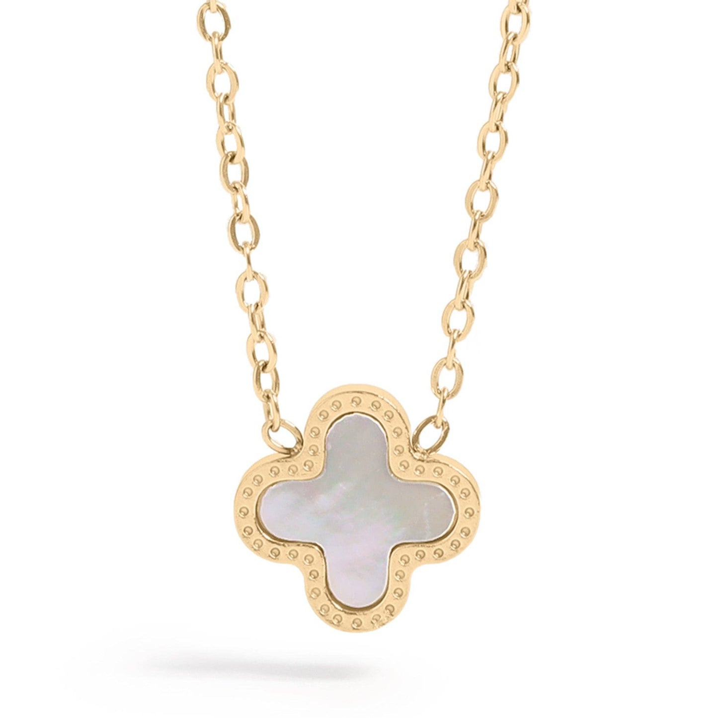 18K Gold PVD Stainless Steel Lucky Clover Charm Necklace
