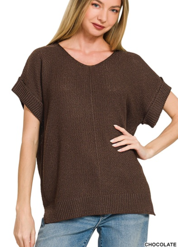 Center Seam Short Sleeve Sweater