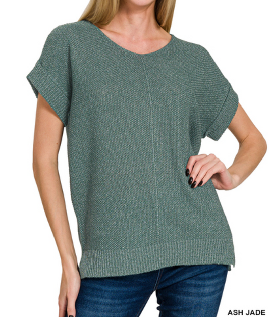 Center Seam Short Sleeve Sweater