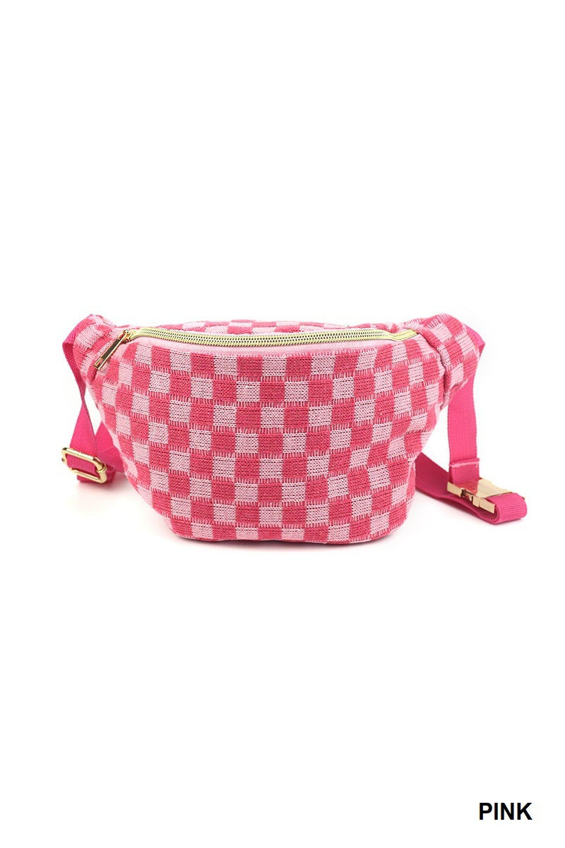 Checkered waist crossbody sling bag in pink