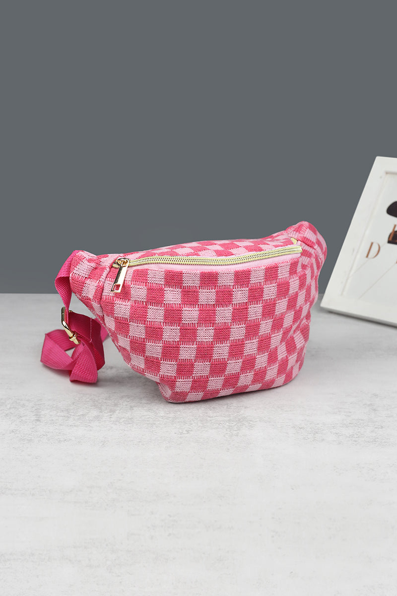 Checkered waist crossbody sling bag in pink