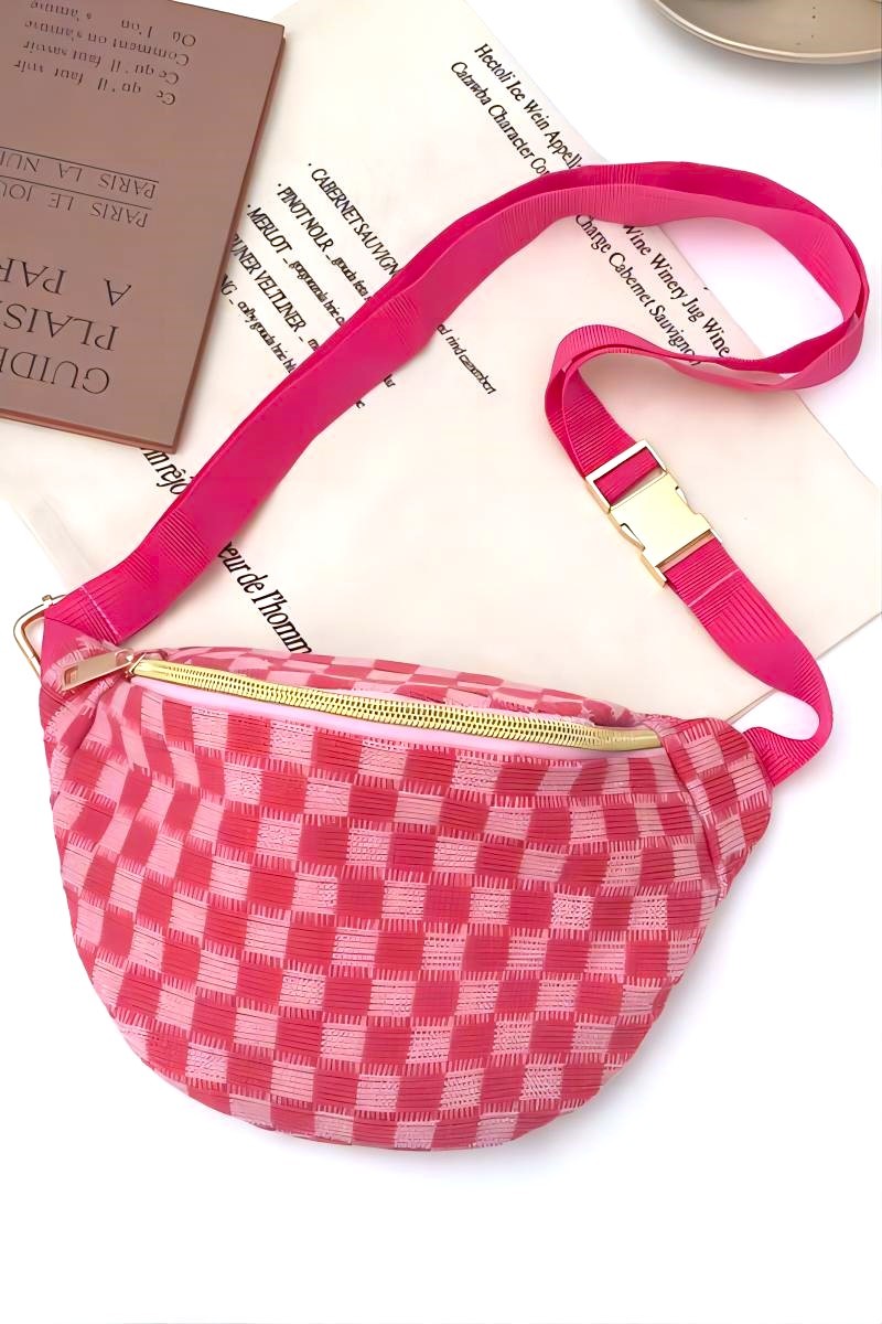 Checkered waist crossbody sling bag in pink