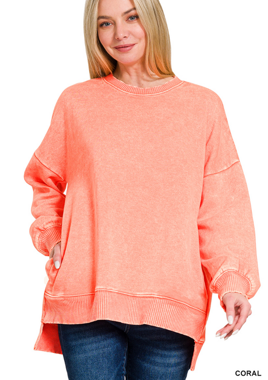 Acid wash fleece hi-low pullover (Reg and Plus)
