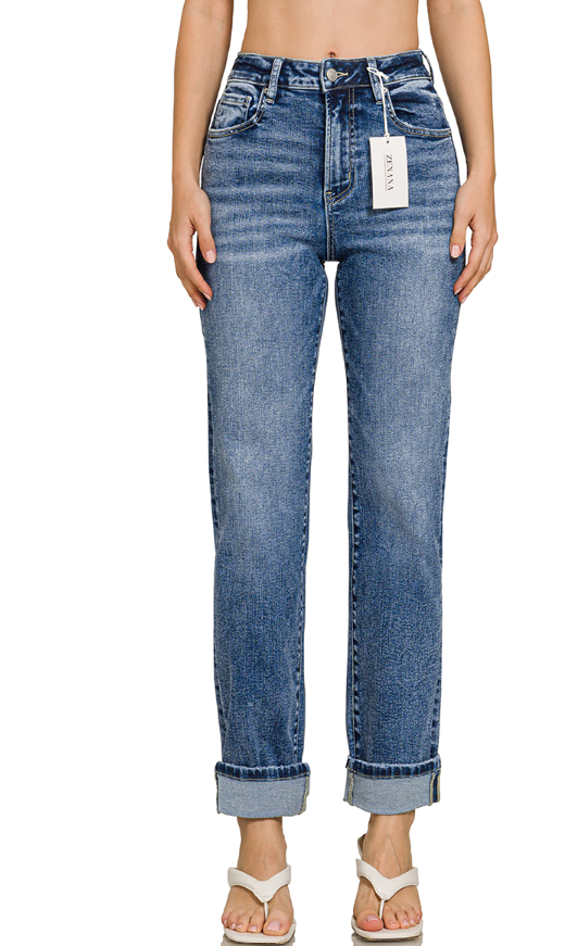 Cuffed straight denim pants