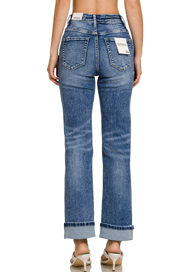 Cuffed straight denim pants