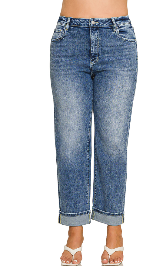 Cuffed straight denim pants