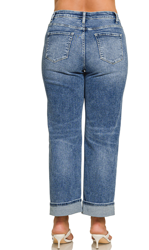 Cuffed straight denim pants