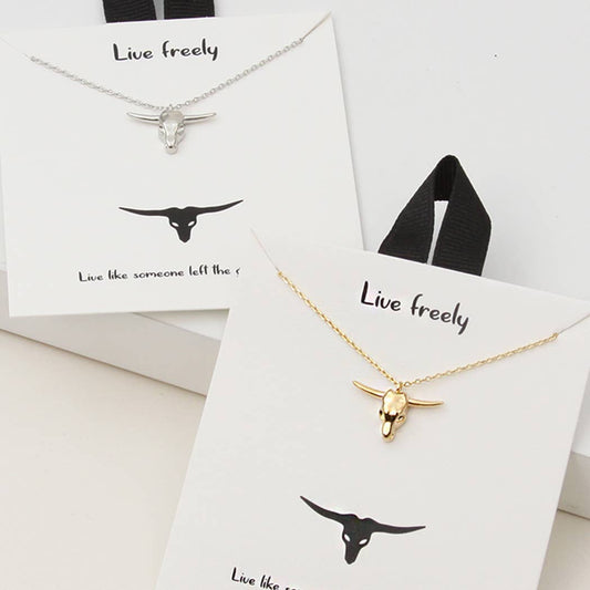Live Freely Bull Head Necklace