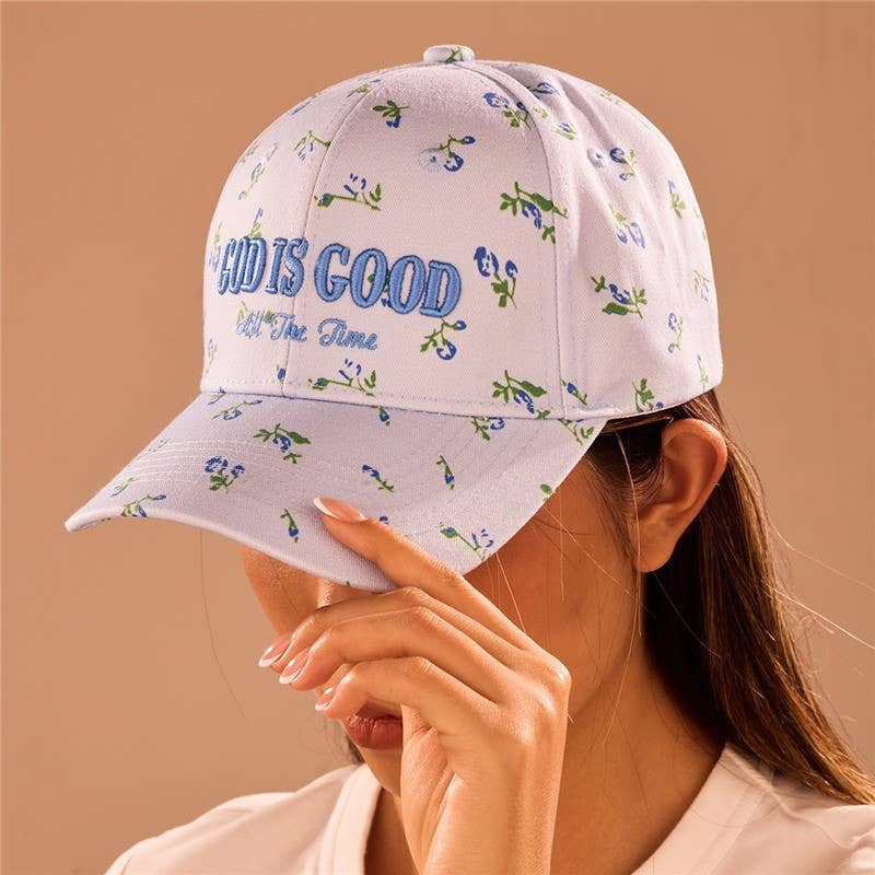 "God Is Good All The Time"  Floral Baseball Cap
