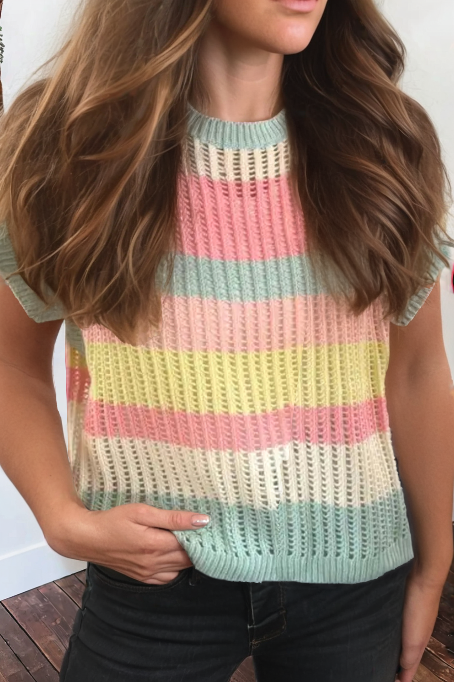 Hollow Out Striped Sweater