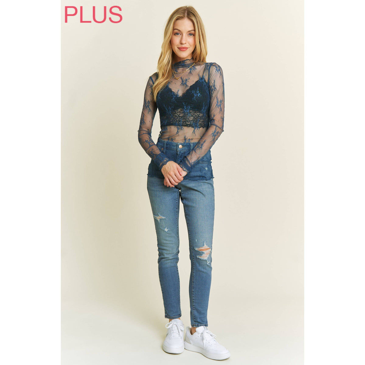 Plus mesh lace top