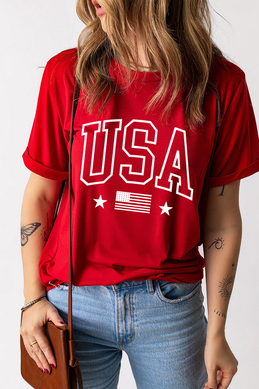 RED USA American Flag Tee