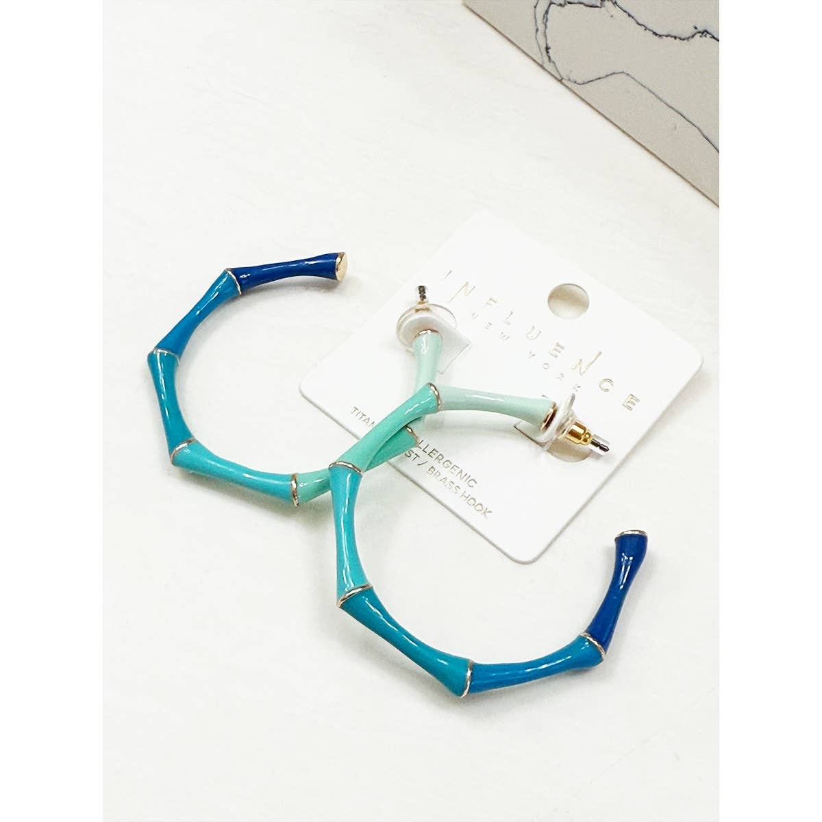 Bamboo Shaped Color block Brass Hook Earring
