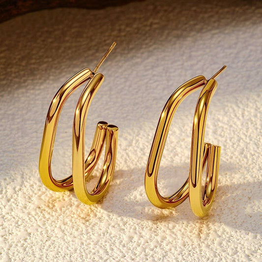 18K stainless steel double hoops
