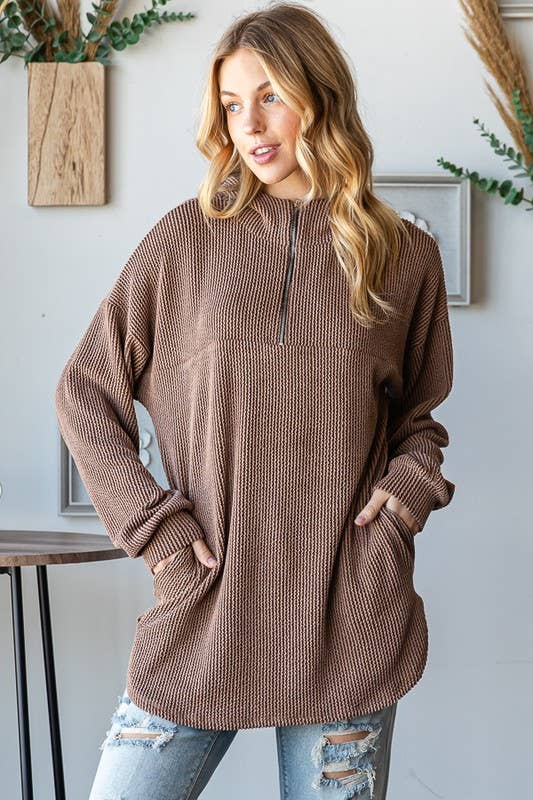 Ribbed hoodie half zip