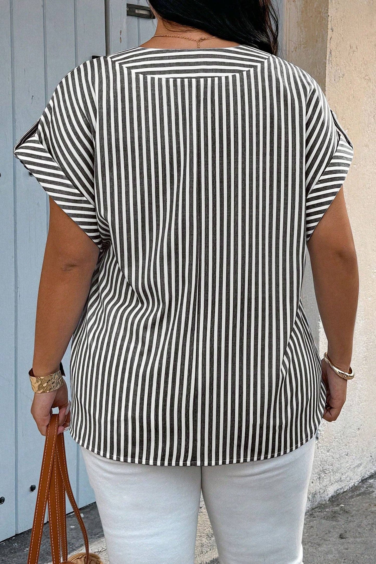 Black Stripe V Neck Plus