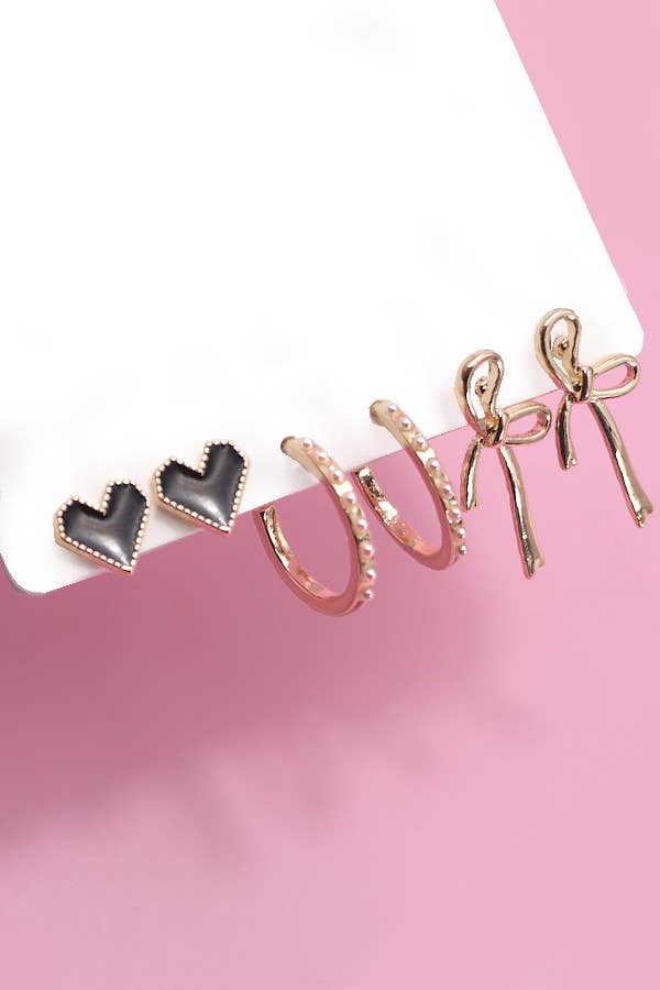 Trio black heart bow hoop set
