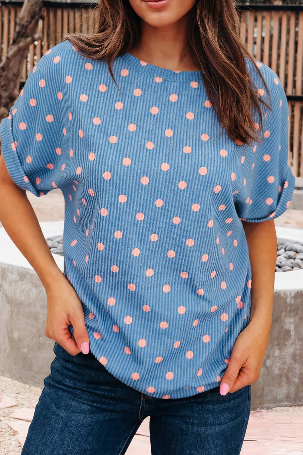 Polka Dot Ribbed Top