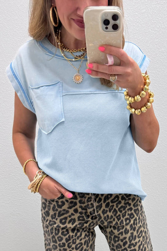 Raw Seam Waffled Patchwork Tee
