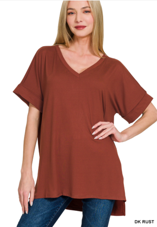 Zenana cuffed sleeve side slit (reg and plus)