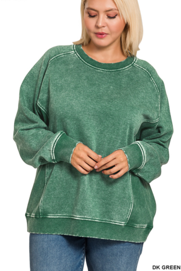 Acid washed fleece sweatshirt side rib