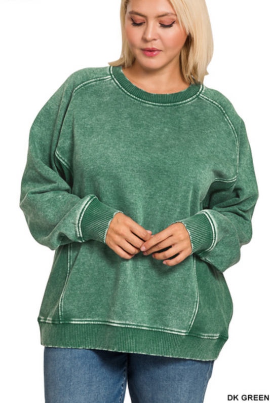 Acid washed fleece sweatshirt side rib