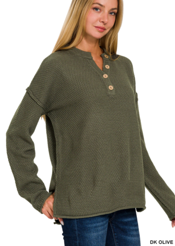 Henley sweater dark olive or rust