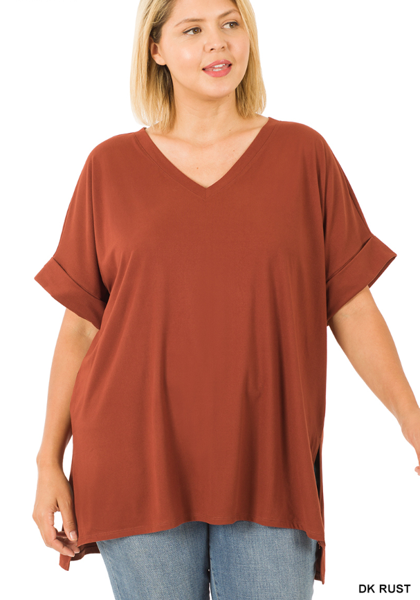 Zenana cuffed sleeve side slit (reg and plus)