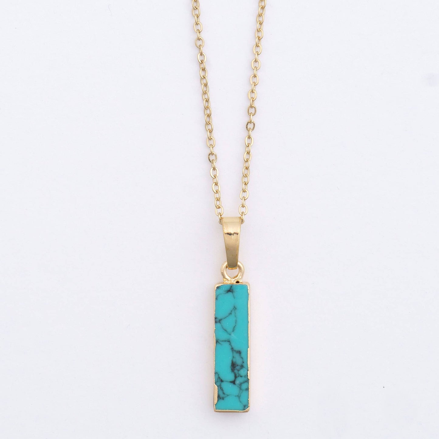 Dainty Genuine Stone 16" Bar Charm Necklace