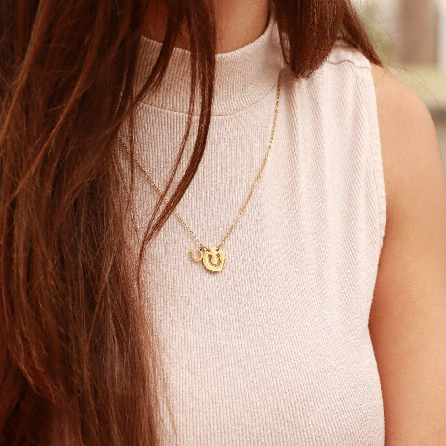 Western Stainless Steel / Gold Horseshoe Charm Necklace