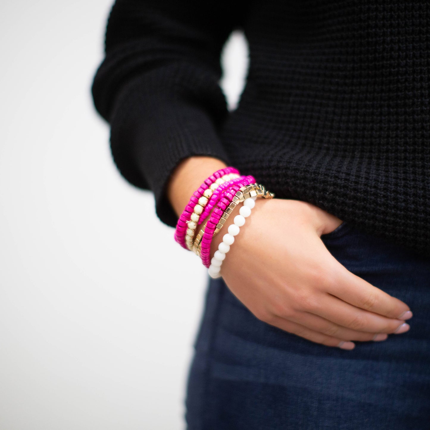Boho Bracelet - Pink & Off-White