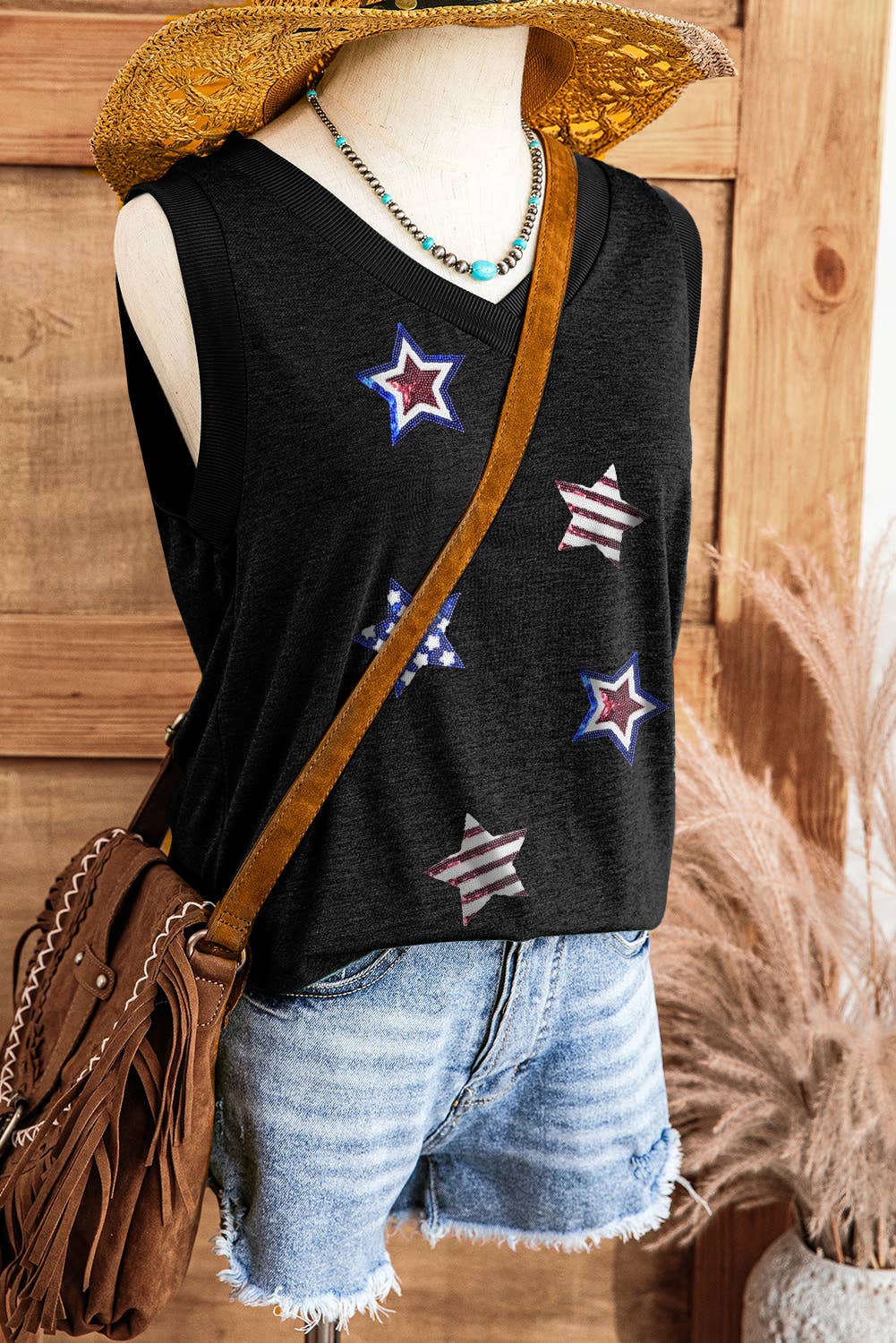 Sequin Star Patched Tank Top