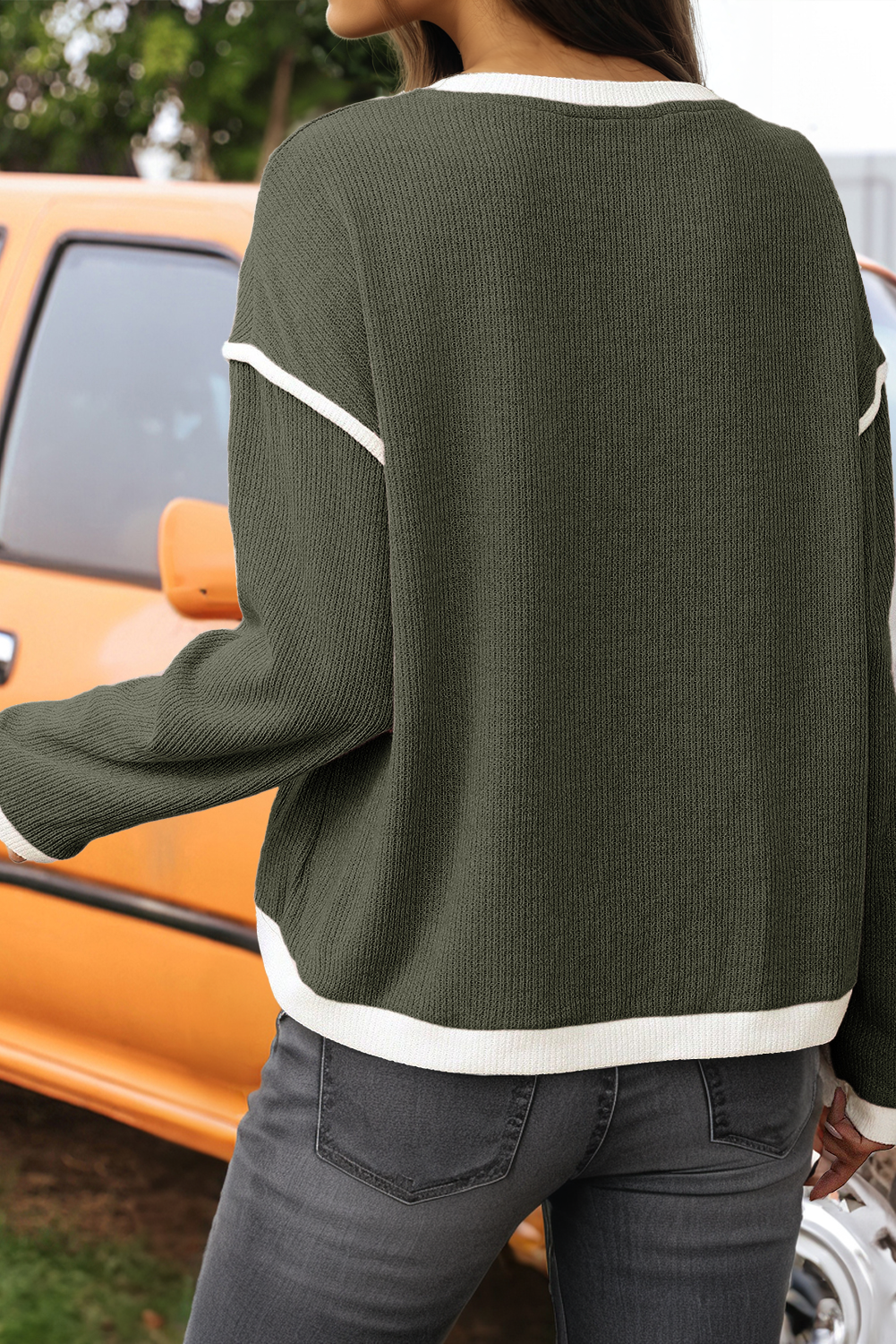 Contrast Trim Drop Shoulder Top