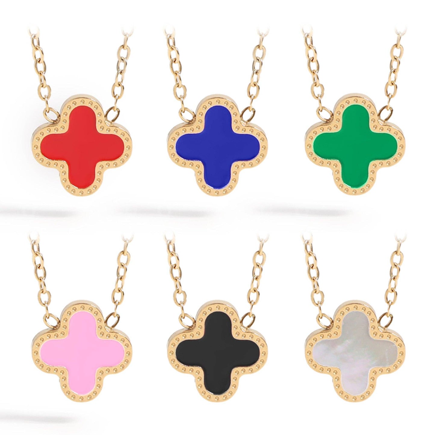 18K Gold PVD Stainless Steel Lucky Clover Charm Necklace
