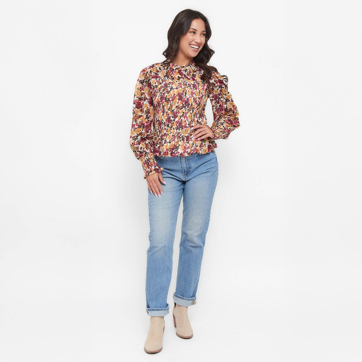 Hazel Smocked Long Sleeve Blouse