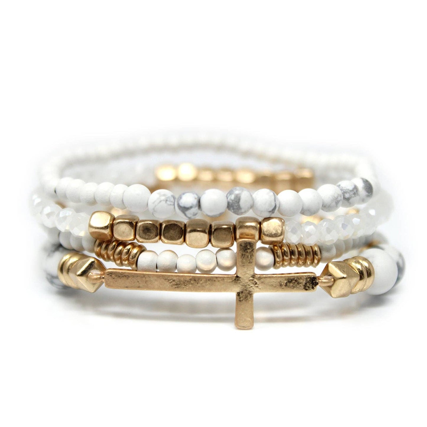 Cross Stone And Wooden Beads Bracelet