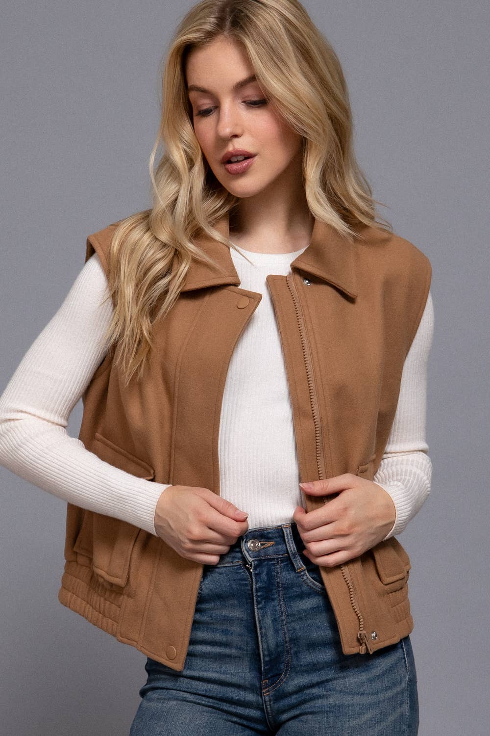 Felt Zip Up Vest S-2XL